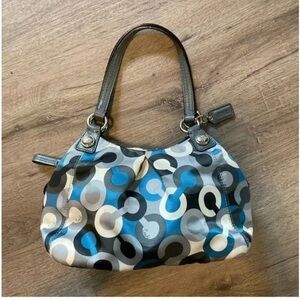 Coach Mia Bias Op Art Mini Maggie Bag G1068-44474 Blue Gray White Black EUC